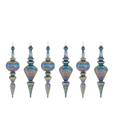 Slickblue Irredescent Wintry Blue Glass Finial Drop Ornament (Set of 6)