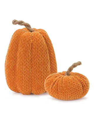 Slickblue Set of 2 Plush Fabric Pumpkins for Cozy Fall Home Decor