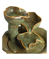 John Timberland Organic Water Lily Modern Indoor Tabletop Small Water Fountain 8" High Cascading Ceramic for Table Desk