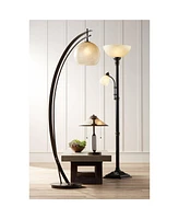 Regency Hill Garver Traditional Torchiere Floor Lamp 2-Light Adjustable Gooseneck Arm 72.5" Tall Oiled Rubbed Bronze Amber Glass Shades for Living Roo