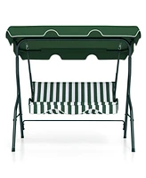 Costway 3 Seats Patio Canopy Steel Frame Swing Glider Hammock Cushioned Backyard Green