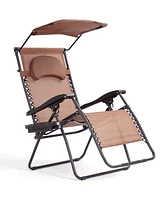 Gymax Folding Recliner Zero Gravity Lounge Chair W/ Shade Canopy Cup Holder