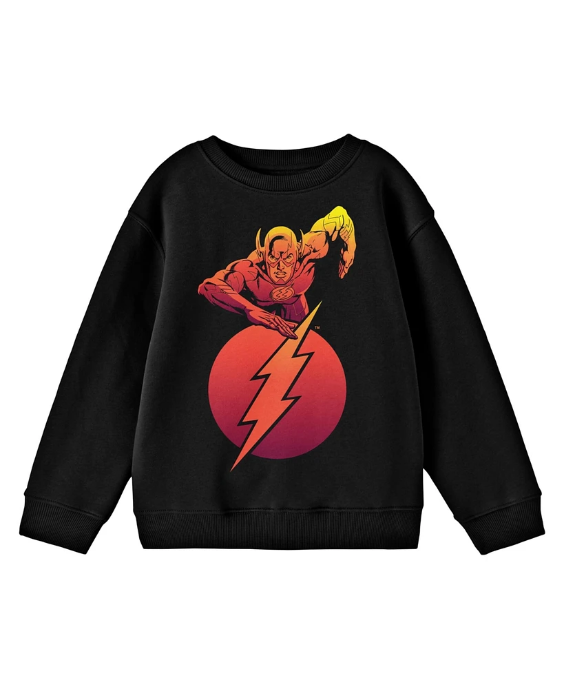 Justice League Boys The Flash Running and Logo Black Long Sleeve Shirt