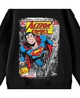 Superman Boys Distressed Action Comics Cover No. 419 Crew Neck Long Sleeve Black Youth Tee