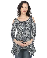 White Mark Maternity Snake Print Cold Shoulder Tunic