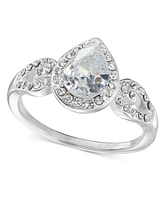 Charter Club Silver-Tone Stone & Crystal Pear Halo Statement Ring, Created for Macy's