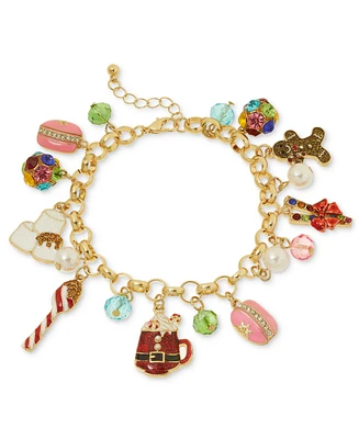 Holiday Lane Gold-Tone Holiday Treats and Beaded Charm Bracelet