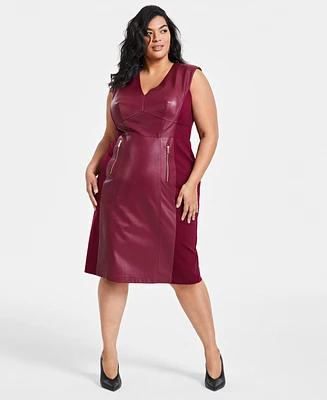 I.n.c. International Concepts Women's V-Neck Faux-Leather Midi Dress, 0-28W, Created for Macy's