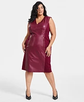 I.n.c. International Concepts Women's V-Neck Faux-Leather Midi Dress, 0-28W, Created for Macy's