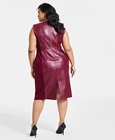 I.n.c. International Concepts Women's V-Neck Faux-Leather Midi Dress, 0-28W, Created for Macy's