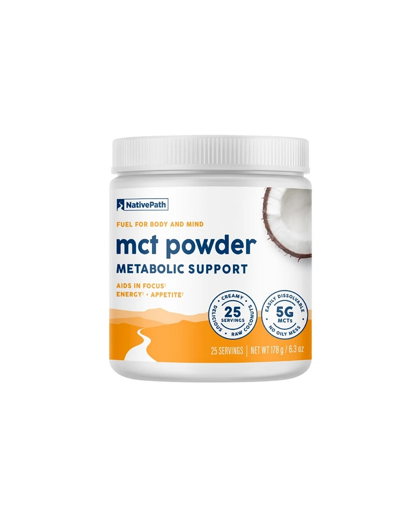 NativePath Mct Oil Powder Supplement - Unflavored Mct powder with keto-friendly C8 MCTs. Free of dairy, gluten and GMOs, 25 servings