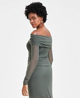 Bar Iii Women's Mesh Off-The-Shoulder Long-Sleeve Top, Created for Macy's