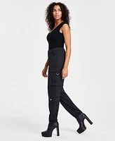 Bar Iii Women's Pinstriped High-Rise Cargo Pants, Created for Macy's