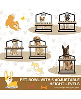 Sugift 5 Heights Elevated Pet Feeder with 2 Detachable Stainless Steel Bowl