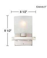 Possini Euro Design Modern Wall Sconce Lighting Brushed Nickel Silver Metal Hardwired 9.50" High Fixture White Linen Glass for Bedroom Bedside Living