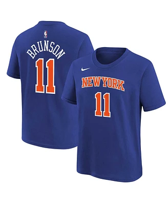 Nike Big Boys and Girls Jalen Brunson Blue New York Knicks Icon Name Number T-Shirt