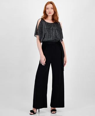 Connected Women's Metallic Cold-Shoulder Jumpsuit