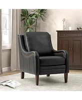 Hulala Home Traditional Pascual 27.56" Wide Genuine Leather Arm Chair with Rubber Wood Legs