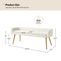 Hulala Home Modern Luis 55.25" Wide Bench with Sturdy Golden Metal Tapered Leg