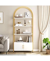 gaomon Arched Bookshelf, 4-Tier Industrial Open Bookcase 71.5 Inches Tall with Doors Storage