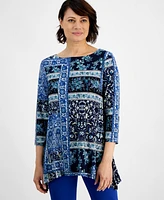 Jm Collection Women's Printed Jacquard Swing Top, Created for Macy's