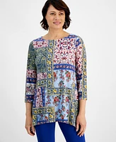 Jm Collection Petite Patchwork Thrift Swing Jacquard Top, Exclusively at Macy's