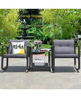 Sugift 3 Pieces Cushioned Patio Rattan Set with Rocking Chair and Table