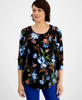 Jm Collection Petite Botanical Blooms Printed Top, Created for Macy's