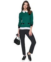 Karl Lagerfeld Paris Petite Layered-Look Shirt-Collar Sweater