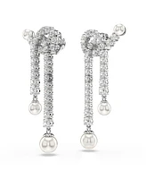 Swarovski Crystal Pearl, Round Cut, White, Rhodium Plated Matrix Drop Earrings