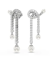 Swarovski Crystal Pearl, Round Cut, White, Rhodium Plated Matrix Drop Earrings