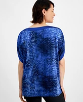 Jm Collection Women's Satin-Trim Boat-Neck Dolman-Sleeve Top, Created for Macy's