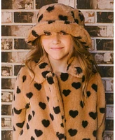 Deux par Girl Faux Fur Bucket Hat Caramel Printed Heart - Toddler|Child