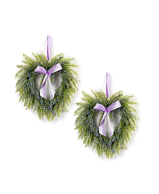 Lavender Twig Heart Wreath Set for Charming Home Decor (Set of 2)