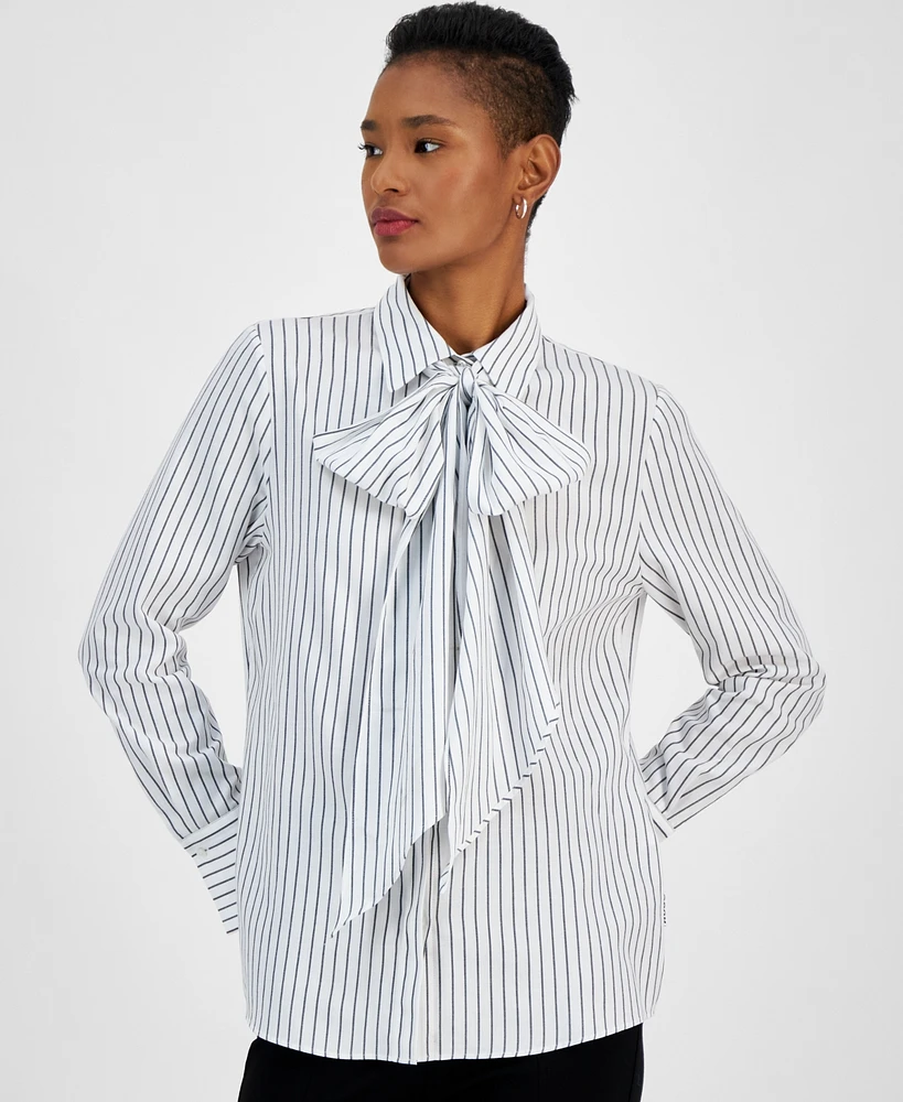 Hugo Women's Ediora Cotton Striped Bow-Neck Blouse