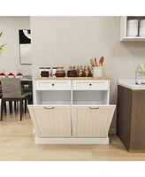 Multifunctional Trash Cabinet with Drawers and Uv Painting for Kitchen and Laundry (White)