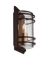 John Timberland Habitat Modern Industrial Outdoor Wall Light Fixture Bronze Brown Warm Brass 11" Clear Glass for Exterior House Porch Patio Outside De