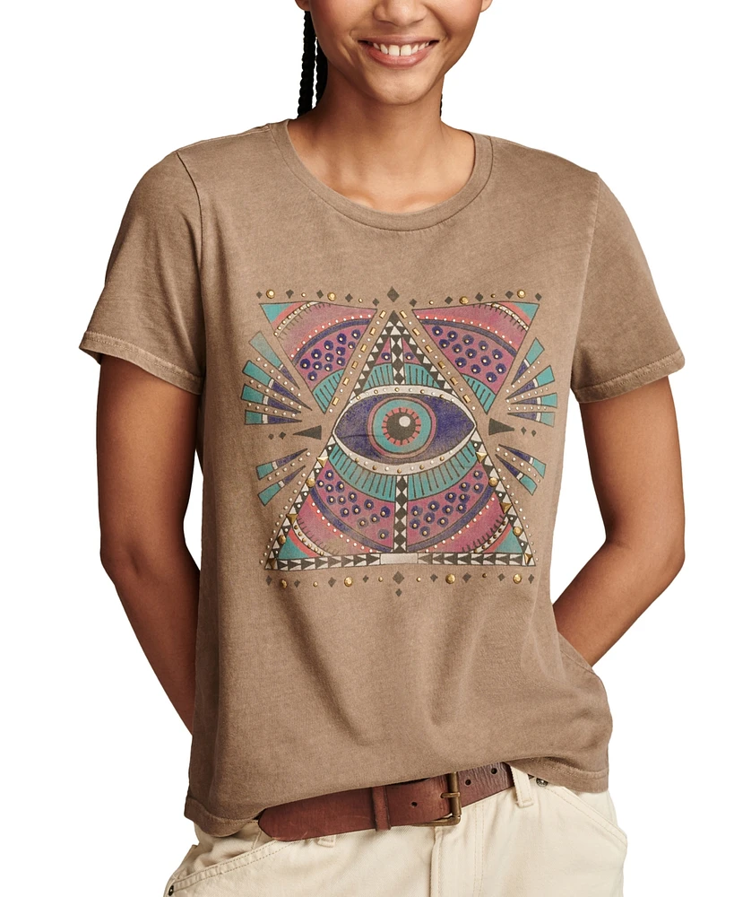 Lucky Brand Women's Cotton Geo Celestial Studded Classic T-Shirt