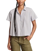 Lucky Brand Women's Striped Cotton Pleated Cropped Shirt