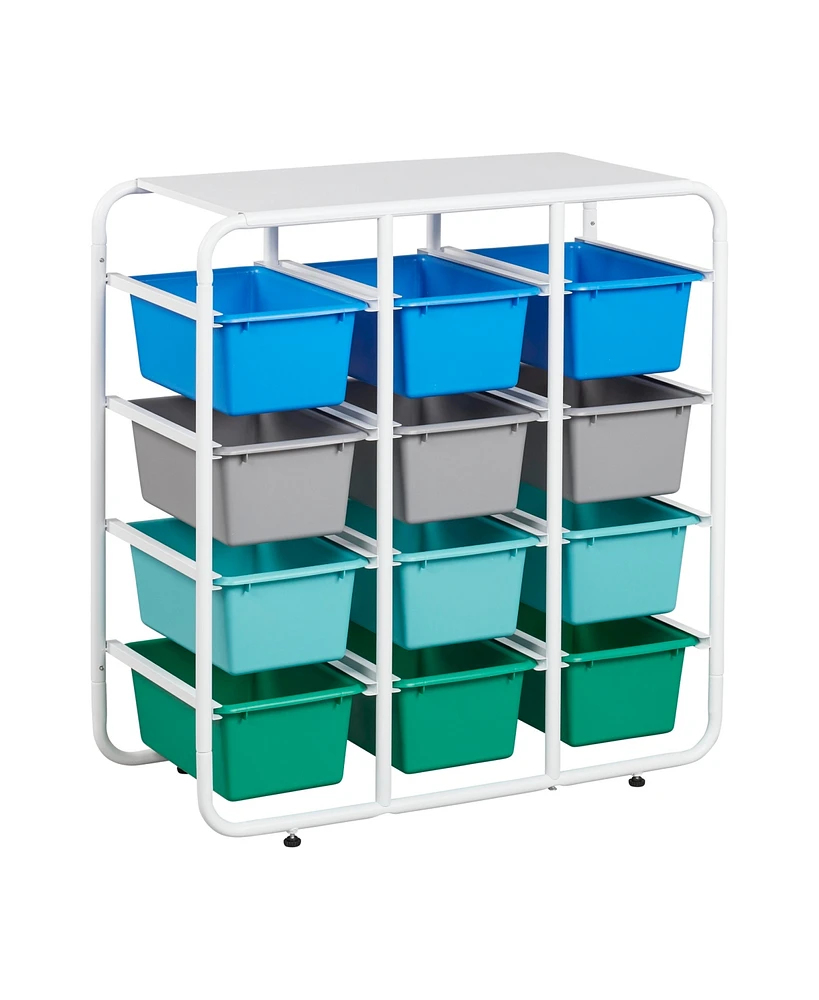 ECR4Kids 4-Tier Storage Rack with 12 Cubby Bins 4x3, Primary