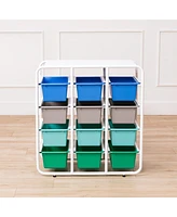 ECR4Kids 4-Tier Storage Rack with 12 Cubby Bins 4x3, Primary