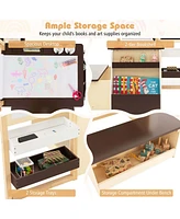 Kids Art Center Wooden Table Bench Set Adjustable Double-Sided Easel Storage