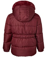 Kensie Girl Toddler & Little Girls Rose-Quilted Hooded Puffer Jacket with Faux-Fur Trim