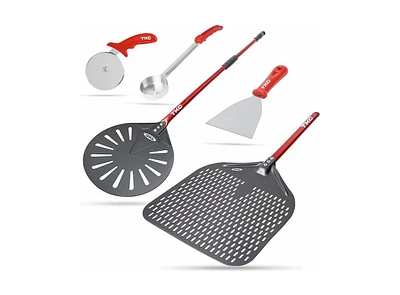 The Kitchen Chef Tkc Perforated Pizza Peel Bundle with 14 Inch Xl Peel and 9" inch Pizza Turning Peel Ultimate Set with Dough Cutter, Pizza Cutter Whe