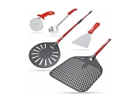 The Kitchen Chef Tkc Perforated Pizza Peel Bundle with 14 Inch Xl Peel and 9" inch Pizza Turning Peel Ultimate Set with Dough Cutter, Pizza Cutter Whe