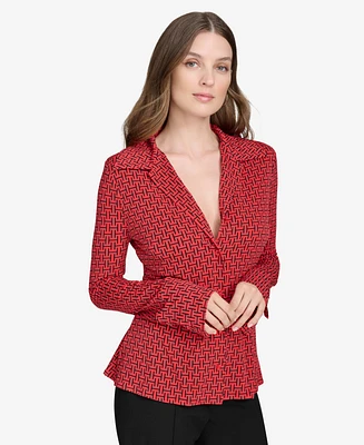 Halston Women's Printed Notch-Collar Blouse