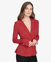 Halston Women's Printed Notch-Collar Blouse