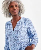 Style & Co Women's Printed Drapey Popover Blouse, Created for Macy's