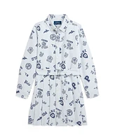 Polo Ralph Lauren Toddler and Little Girls Pleated Graphic Cotton Oxford Shirtdress