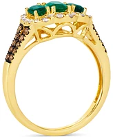 Le Vian Costa Smeralda Emerald (3/4 ct. t.w.) & Diamond (3/4 ct. t.w.) Three Stone Halo Ring in 14k Gold